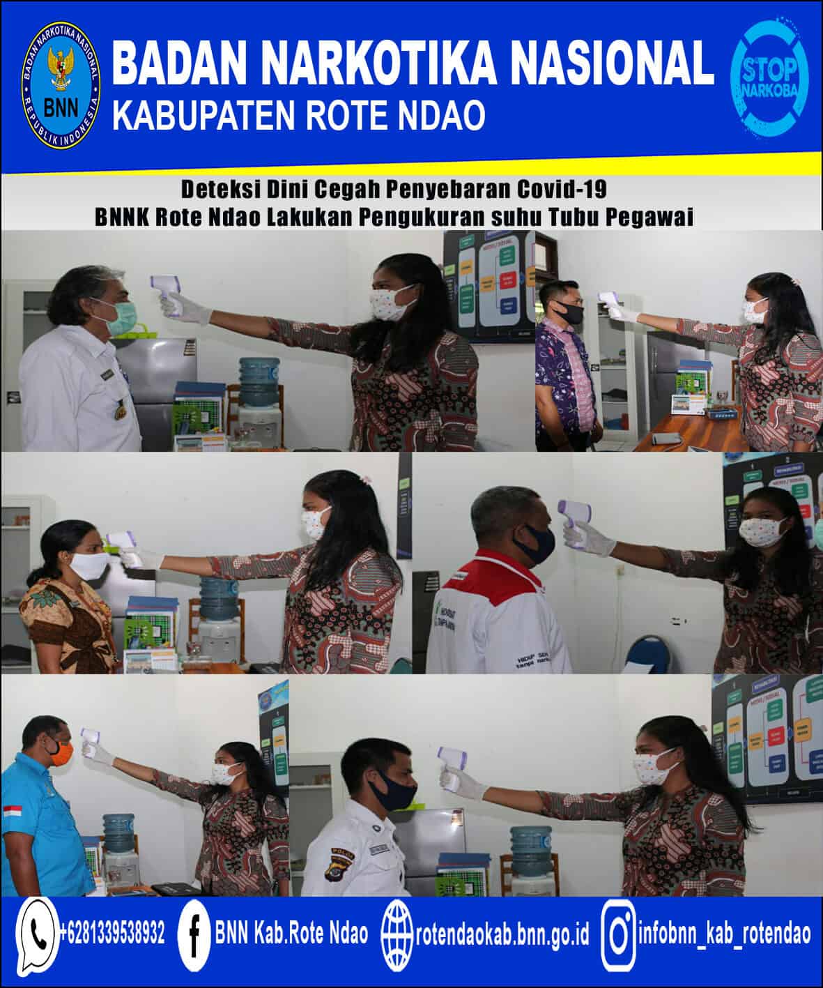 Deteksi Dini Penyebaran Virus Covid-19, BNNK Rote Ndao Melakukan Pengukuran Suhu Tubuh Pegawai Deteksi Dini Penyebaran Virus Covid-19, BNNK Rote Ndao Melakukan Pengukuran Suhu Tubuh Pegawai