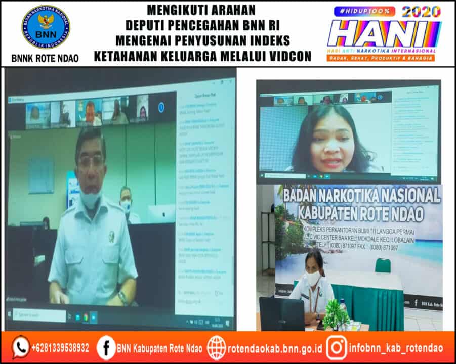 Mengikuti Arahan Deputi Pencegahan BNN RI Mengenai Penyusunan Indeks Ketahanan Keluarga Melalui Vidcon