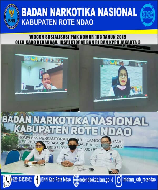 Mengikuti Sosialisasi PMK Nomor 183 Tahun 2019 dengan Biro Keuangan, Irwas BNN RI dan KPPN Jakarta 3 melalui Vidcon
