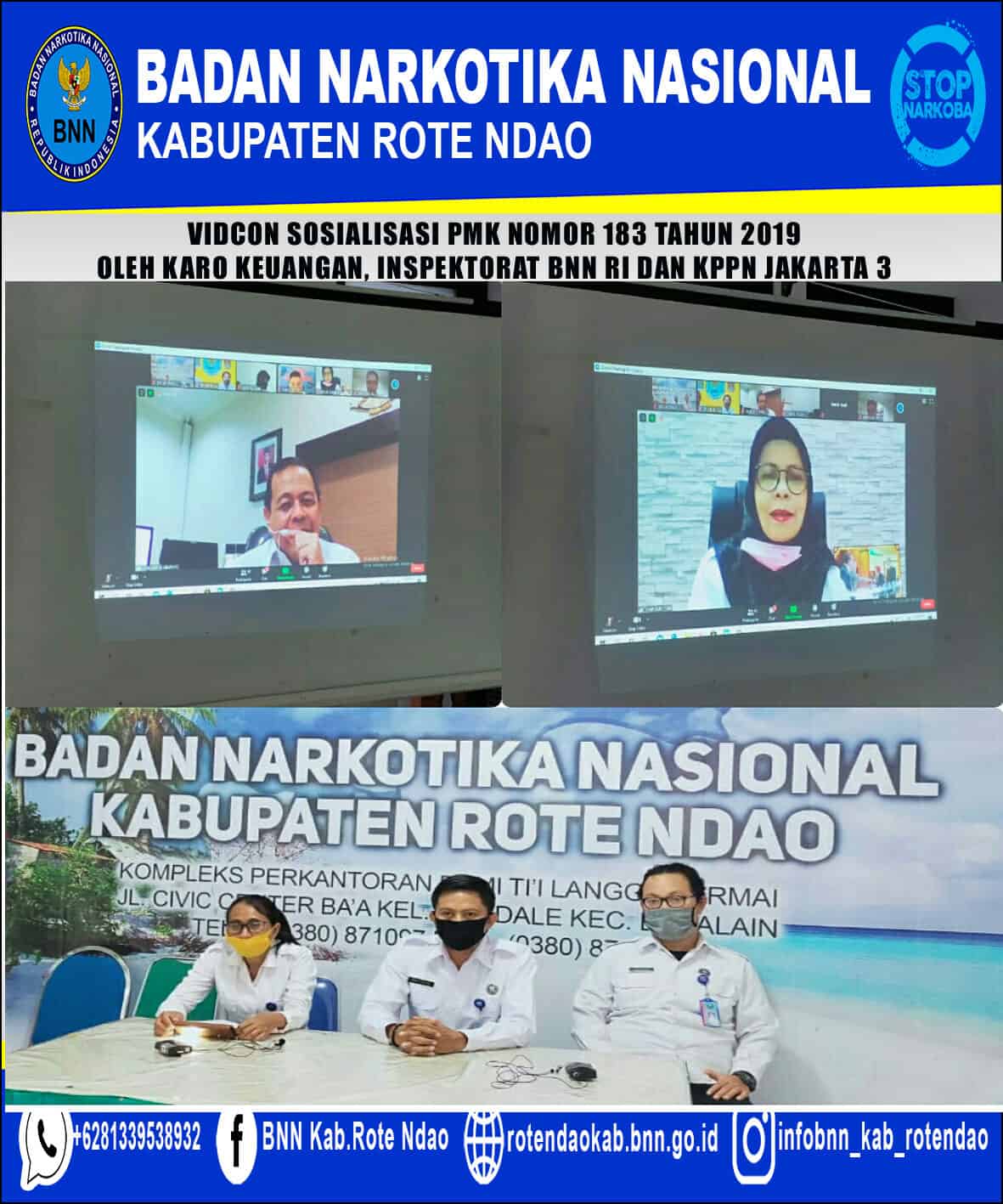 Mengikuti Sosialisasi PMK Nomor 183 Tahun 2019 dengan Biro Keuangan, Irwas BNN RI dan KPPN Jakarta 3 melalui Vidcon Mengikuti Sosialisasi PMK Nomor 183 Tahun 2019 dengan Biro Keuangan, Irwas BNN RI dan KPPN Jakarta 3 melalui Vidcon