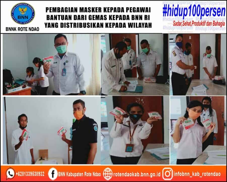 Cegah Covid – 19, BNNK Rote Ndao Melaksanakan Pembagian Masker Kepada Pegawai