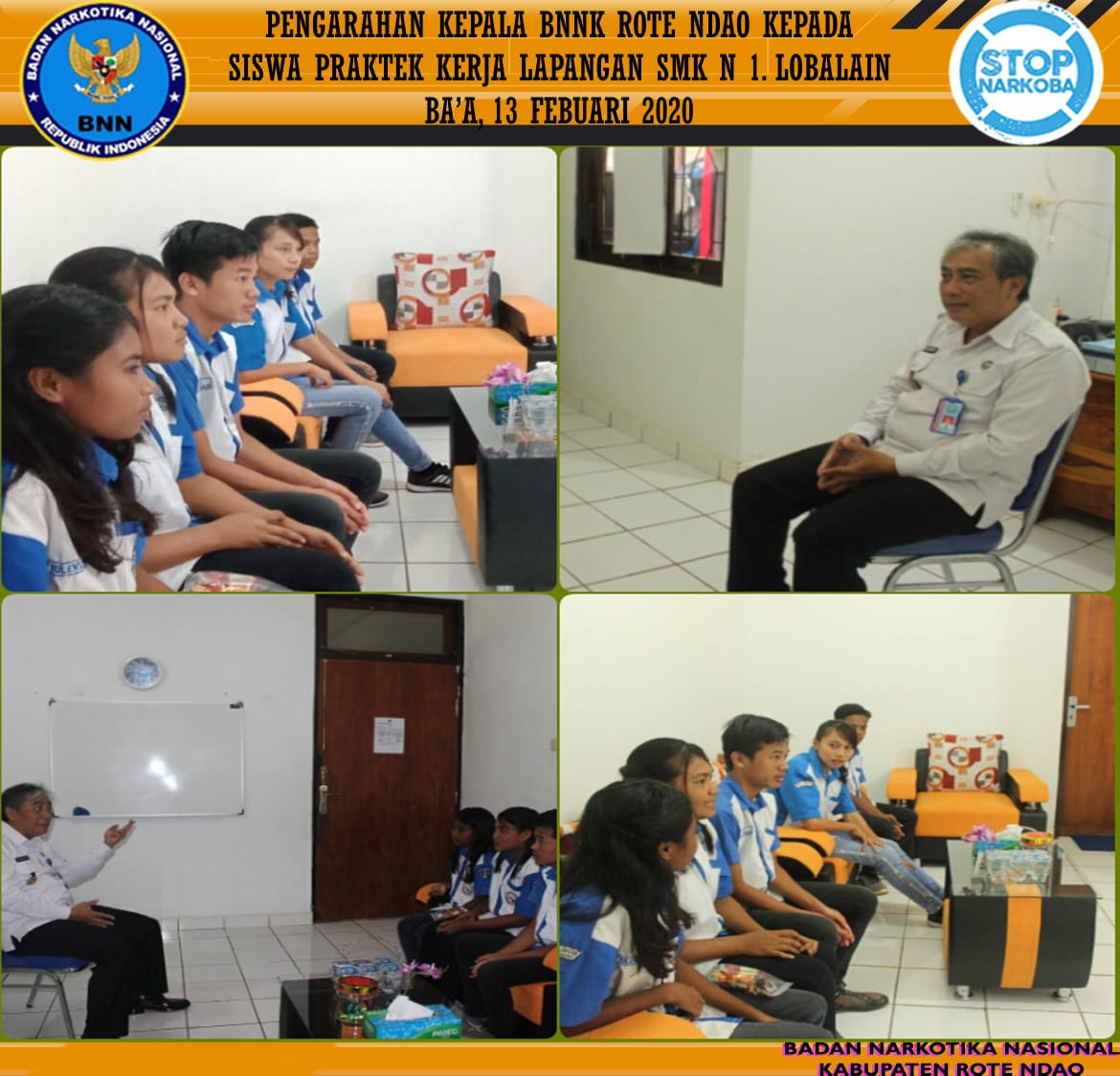 Pengarahan Kepala BNNK Rote Ndao Kepada Siswa Praktek Kerja Lapangan (PKL) SMK N.1 Lobalain Pengarahan Kepala BNNK Rote Ndao Kepada Siswa Praktek Kerja Lapangan (PKL) SMK N.1 Lobalain