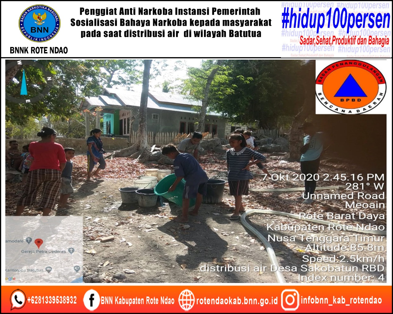 Penggiat Anti Narkoba Instansi Pemerintah BPBD Kabupaten Rote Ndao Melakukan Sosialisasi Bahaya Narkoba pada saat distribusi air bersih di wilayah batutua Desa Sokobatun Rote Barat Daya Penggiat Anti Narkoba Instansi Pemerintah BPBD Kabupaten Rote Ndao Melakukan Sosialisasi Bahaya Narkoba pada saat distribusi air bersih di wilayah batutua Desa Sokobatun Rote Barat Daya