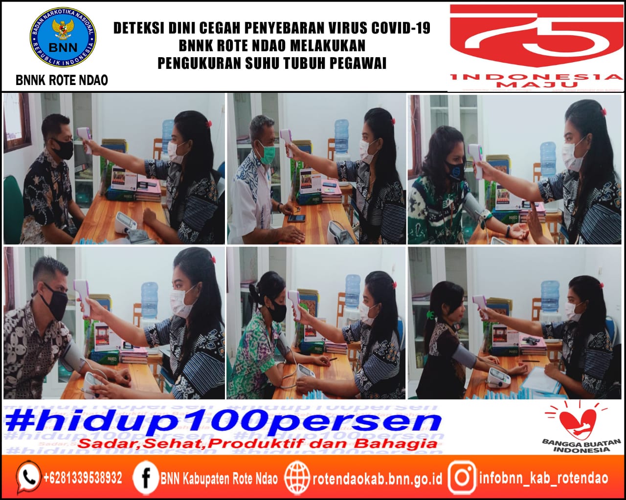 Deteksi Dini Penyebaran Virus Covid-19 di Masa Adaptasi Kebiasaan Baru, BNNK Rote Ndao Melakukan Pengukuran Suhu Tubuh Pegawai Deteksi Dini Penyebaran Virus Covid-19 di Masa Adaptasi Kebiasaan Baru, BNNK Rote Ndao Melakukan Pengukuran Suhu Tubuh Pegawai
