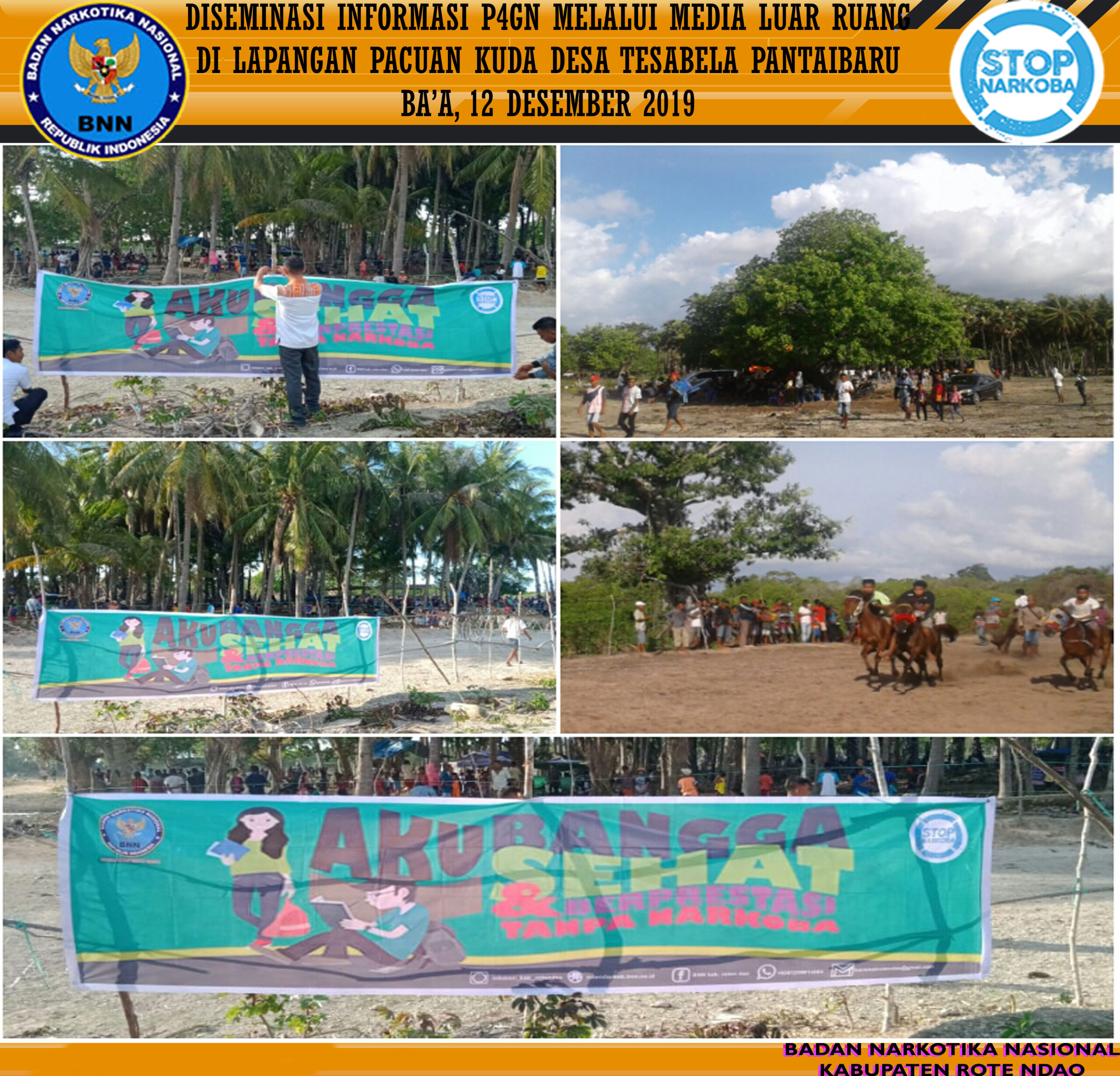 Diseminasi Informasi P4GN Melalui Media Luar Ruang di Tempat Perlombaan Pacuan Kuda Desa Tesabela Pantai Baru Rote dalam rangka memperingati HUT ke - 61 Provinsi NTT Diseminasi Informasi P4GN Melalui Media Luar Ruang di Tempat Perlombaan Pacuan Kuda Desa Tesabela Pantai Baru Rote dalam rangka memperingati HUT ke - 61 Provinsi NTT