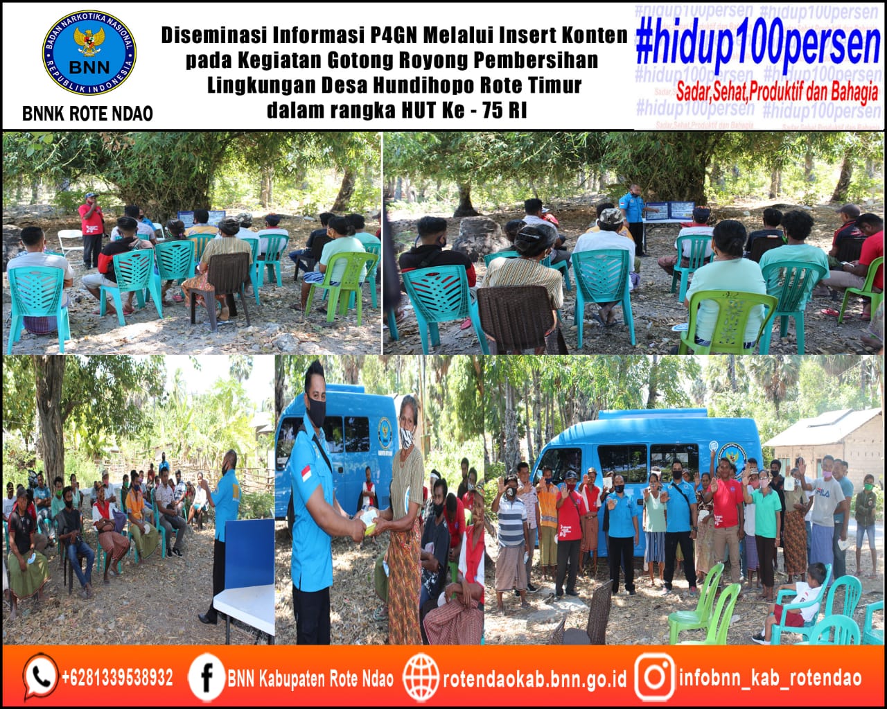 Diseminasi Informasi P4GN Melalui Insert Konten pada Kegiatan Gotong Royong Pembersihan Lingkungan Desa Hundihopo Rote Timur Dalam Rangka Memperingat HUT Ke - 75 RI Diseminasi Informasi P4GN Melalui Insert Konten pada Kegiatan Gotong Royong Pembersihan Lingkungan Desa Hundihopo Rote Timur Dalam Rangka Memperingat HUT Ke - 75 RI