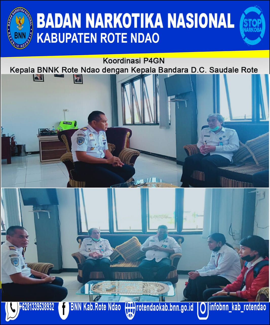 Koordinasi P4GN Kepala BNNK Rote Ndao dengan Kepala Bandara D.C. Saudale Rote Ndao Koordinasi P4GN Kepala BNNK Rote Ndao dengan Kepala Bandara D.C. Saudale Rote Ndao