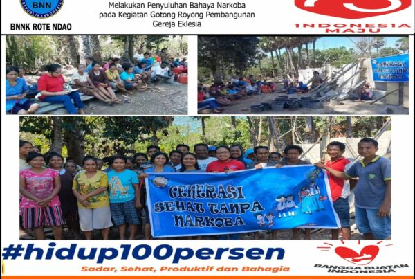 Penggiat Anti Narkoba Lingkungan Masyarakat Tim PKK Kec. Landu Leko dan Tim PKK Desa Daeurendale Melakukan Penyuluhan Bahaya Narkoba pada Kegiatan Gotong Royong Pembangunan Gereja Eklesia