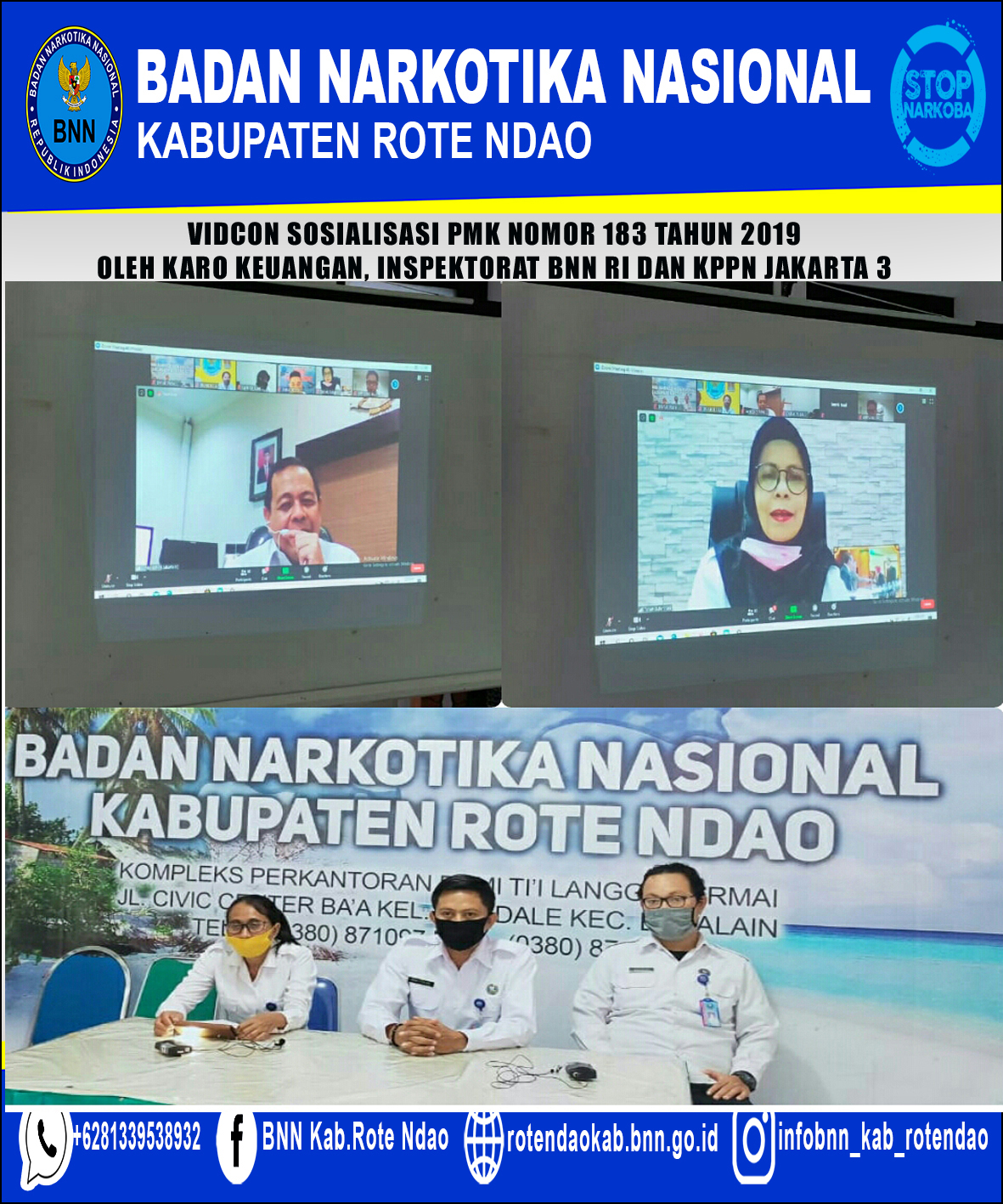 Mengikuti Sosialisasi PMK Nomor 183 Tahun 2019 dengan Biro Keuangan, Irwas BNN RI dan KPPN Jakarta 3 melalui Vidcon Mengikuti Sosialisasi PMK Nomor 183 Tahun 2019 dengan Biro Keuangan, Irwas BNN RI dan KPPN Jakarta 3 melalui Vidcon