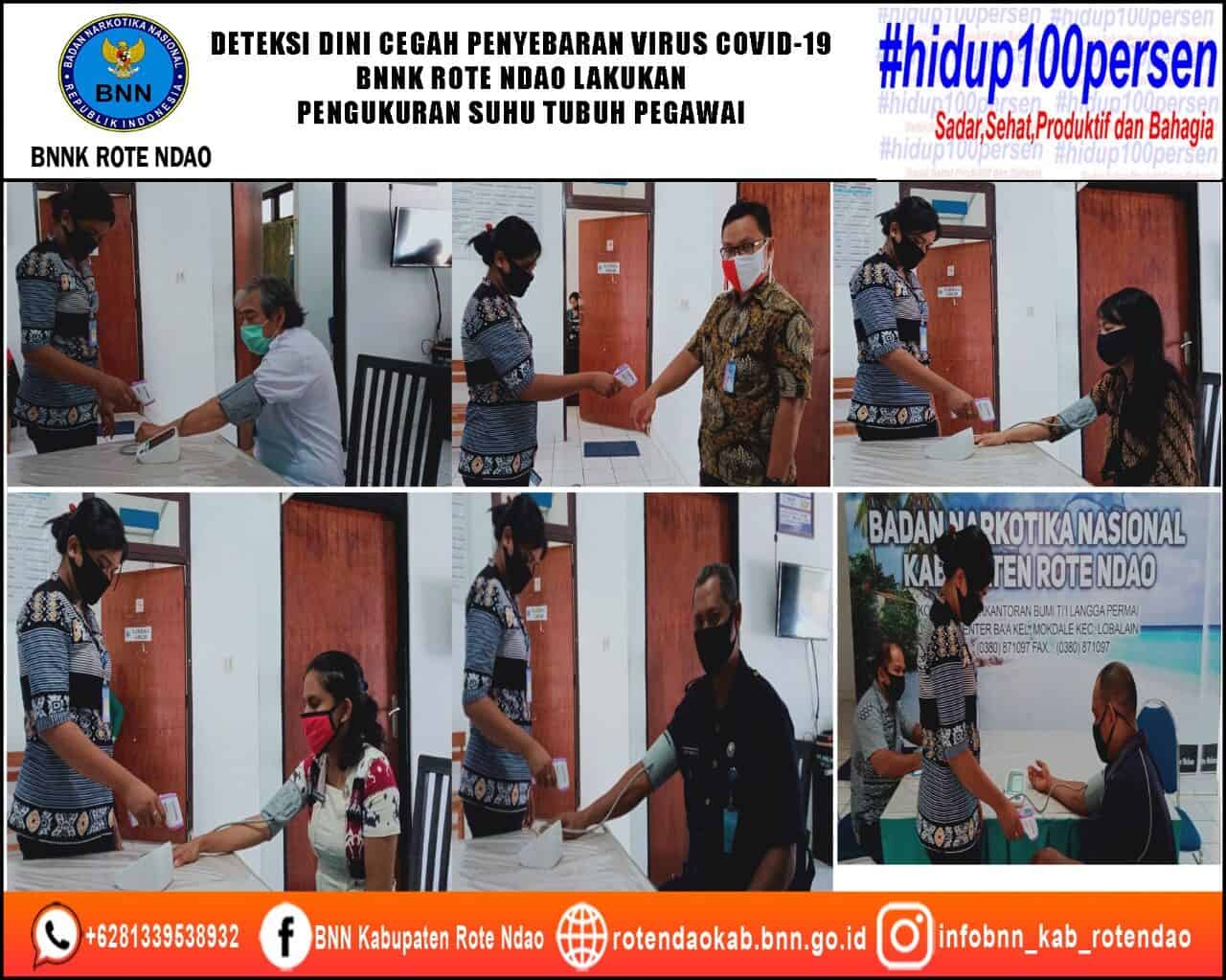 Deteksi Dini Penyebaran Virus Covid-19, BNNK Rote Ndao Melakukan Pengukuran Suhu Tubuh Pegawai Deteksi Dini Penyebaran Virus Covid-19, BNNK Rote Ndao Melakukan Pengukuran Suhu Tubuh Pegawai