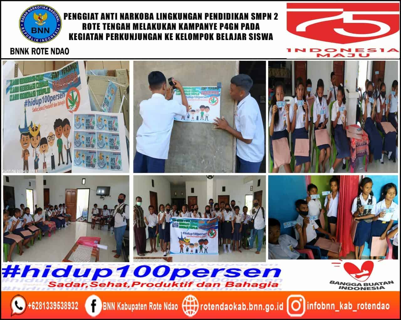 Penggiat Anti Narkoba Lingkungan Pendidikan SMPN 2 Rote Tengah Melakukan Kampanye P4GN Pada Kegiatan Perkunjungan ke kelompok Belajar Siswa Penggiat Anti Narkoba Lingkungan Pendidikan SMPN 2 Rote Tengah Melakukan Kampanye P4GN Pada Kegiatan Perkunjungan ke kelompok Belajar Siswa