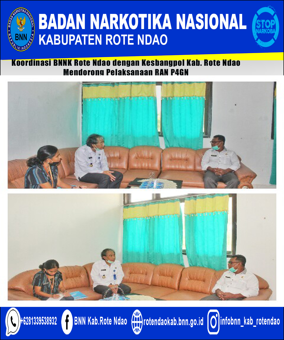 Kepala BNNK Rote Ndao Melakukan Koordinasi dengan Kepala Kantor Kesbangpol Kabupaten Rote Ndao Terkait Implementasi Inpres Nomor 2 Tahun 2020 Kepala BNNK Rote Ndao Melakukan Koordinasi dengan Kepala Kantor Kesbangpol Kabupaten Rote Ndao Terkait Implementasi Inpres Nomor 2 Tahun 2020