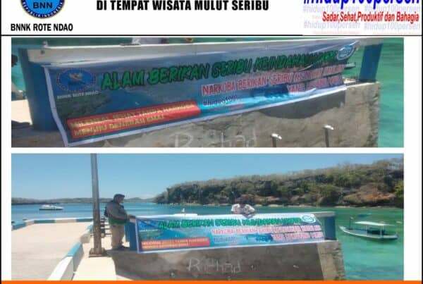 Pemasangan Spanduk Cegah Narkoba di Tempat Wisata Mulut Seribu