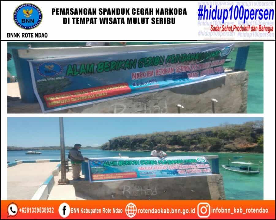 Pemasangan Spanduk Cegah Narkoba di Tempat Wisata Mulut Seribu