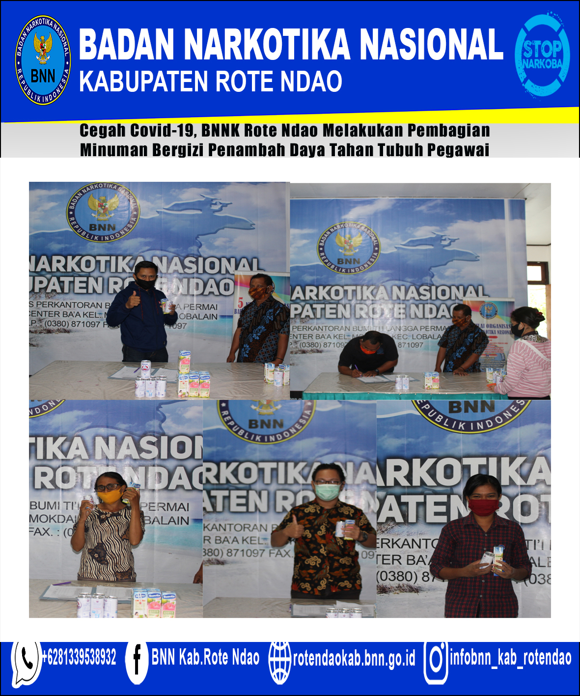 Cegah Covid - 19, BNNK Rote Ndao Melakukan Pembagian Minuman Penambah Daya Tahan Tubuh Kepada Pegawai Cegah Covid - 19, BNNK Rote Ndao Melakukan Pembagian Minuman Penambah Daya Tahan Tubuh Kepada Pegawai
