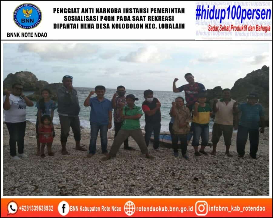 Penggiat Anti Narkoba Instansi Pemerintah Dinas Kelautan dan Perikanan Kabupaten Rote Ndao Melakukan Sosialisasi Bahaya Narkoba pada saat Rekreasi di Pantai Hena Desa Kolobolon Kecematan Lobalain