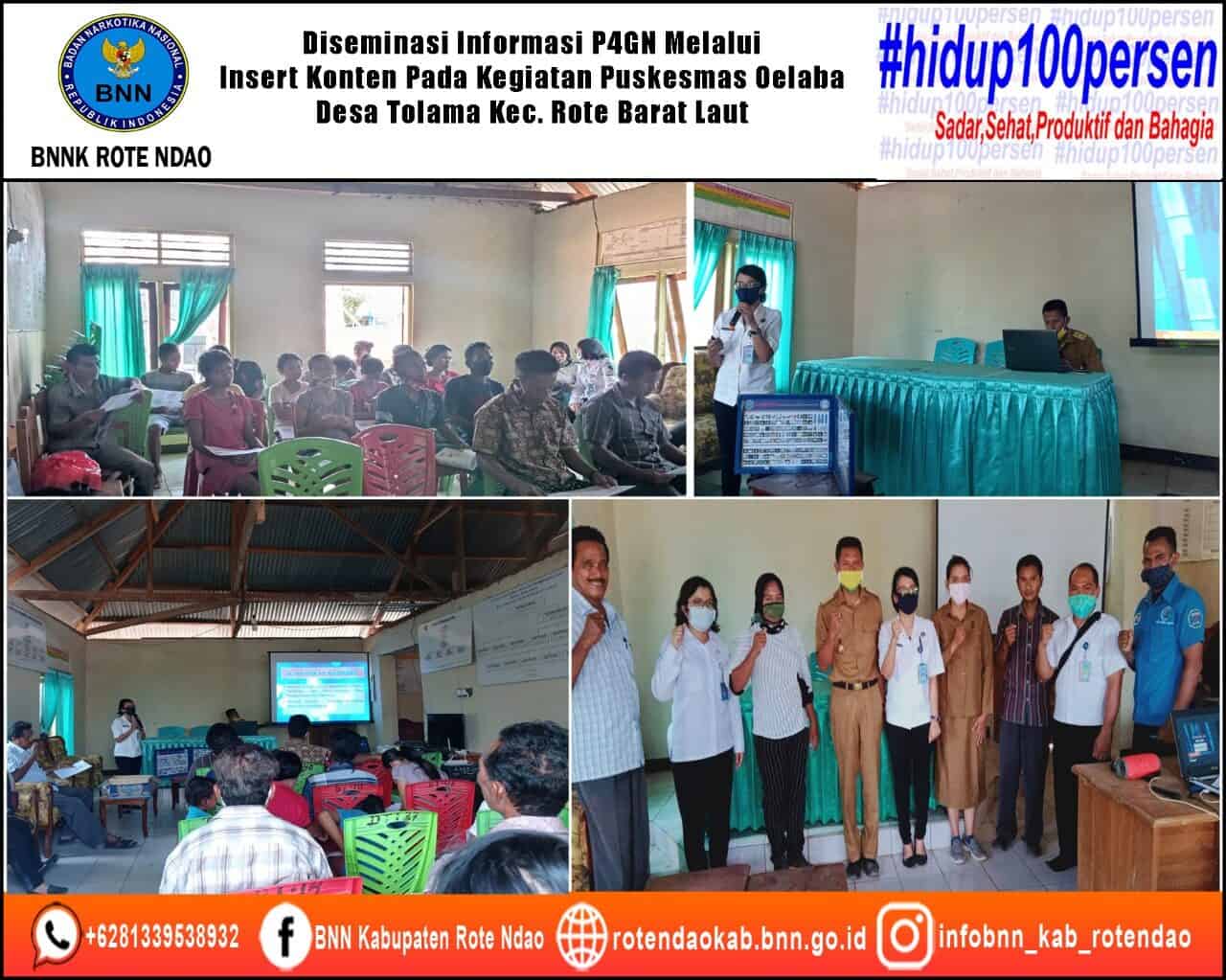 Diseminasi Informasi P4GN Melalui Insert Konten pada Kegiatan Puskesmas Oelaba Desa Tolama Kecamatan Rote Barat Laut Diseminasi Informasi P4GN Melalui Insert Konten pada Kegiatan Puskesmas Oelaba Desa Tolama Kecamatan Rote Barat Laut