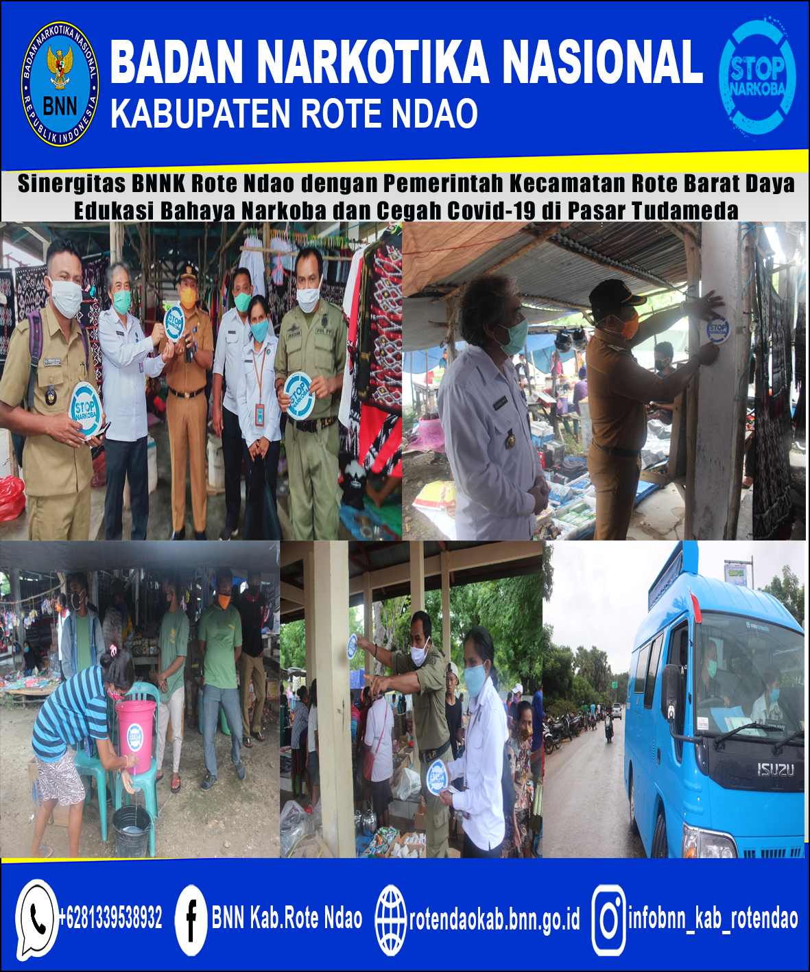 Sinergitas BNNK Rote Ndao dengan Pemerintah Kecamat Rote Barat Daya Melakukan Edukasi Bahaya Narkoba dan Cegah Covid-19 di Pasar Tudameda Sinergitas BNNK Rote Ndao dengan Pemerintah Kecamat Rote Barat Daya Melakukan Edukasi Bahaya Narkoba dan Cegah Covid-19 di Pasar Tudameda