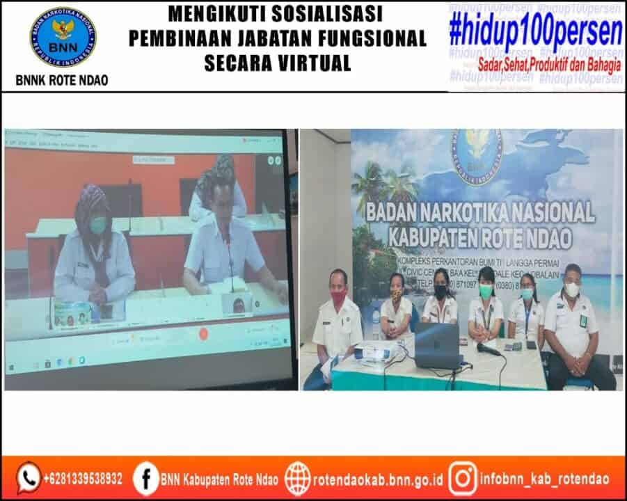 Mengikuti Sosialisasi Pembinaan Jabatan Fungsional Secara Virtual