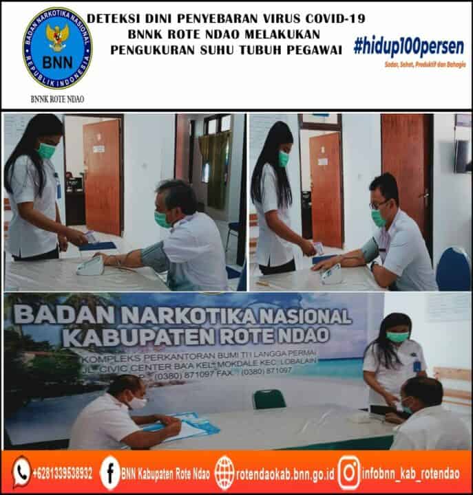 Deteksi dini cegah penyebaran virus covid-19 BNNK Rote Ndao Lakukan pengukuran suhu tubuh pegawai