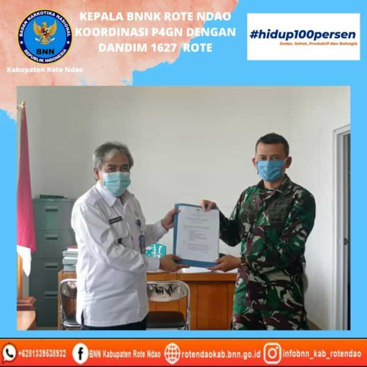 Kepala BNNK Rote Ndao melakukan kunjungan kerja Koordinasi P4GN dengan DANDIM 1627 Rote