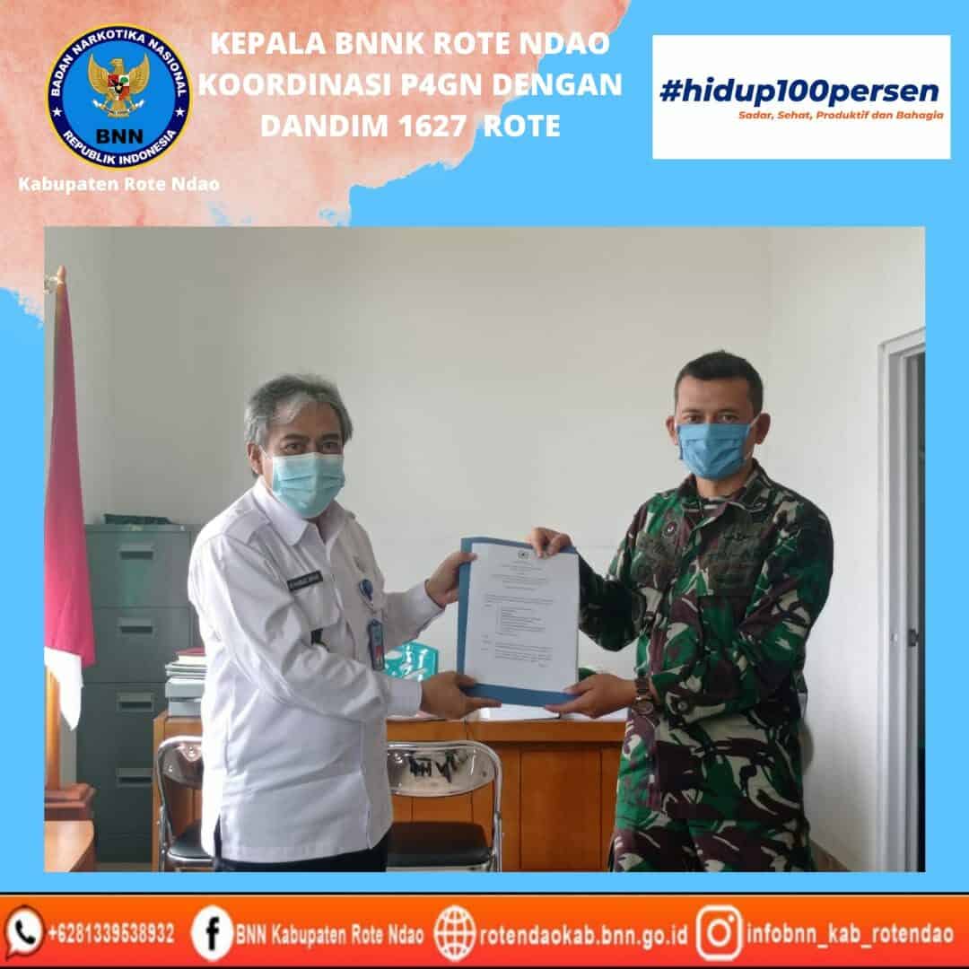 Kepala BNNK Rote Ndao melakukan kunjungan kerja Koordinasi P4GN dengan DANDIM 1627 Rote Kepala BNNK Rote Ndao melakukan kunjungan kerja Koordinasi P4GN dengan DANDIM 1627 Rote