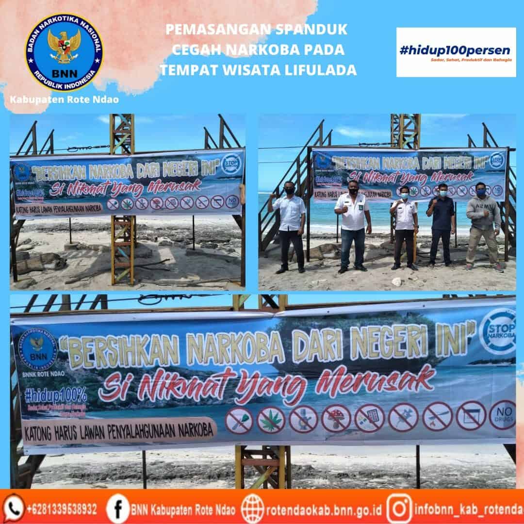 Pemasangan Spanduk Cegah Bahaya Narkoba pada Tempat Wisata Lifulada Rote Barat Pemasangan Spanduk Cegah Bahaya Narkoba pada Tempat Wisata Lifulada Rote Barat