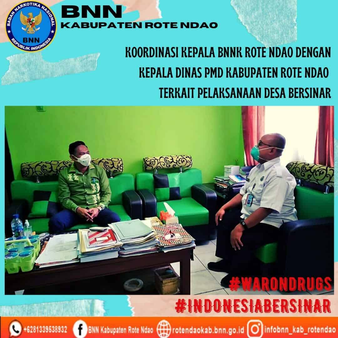 Kepala BNNK Rote Ndao melakukan koordinasi dengan Kepala Dinas Pemerintahan Masyarakat dan Desa terkait pembentukan Desa Bersinar Kepala BNNK Rote Ndao melakukan koordinasi dengan Kepala Dinas Pemerintahan Masyarakat dan Desa terkait pembentukan Desa Bersinar
