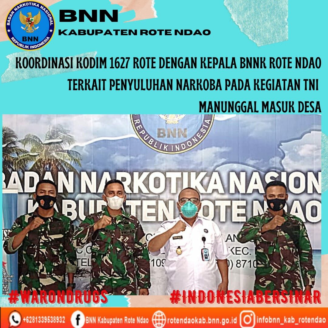 Koordinasi Kodim 1627 Rote dengan Kepala BNNK Rote Ndao terkait Penyuluhan Narkoba pada kegiatan TNI Manunggal Membangun Desa Koordinasi Kodim 1627 Rote dengan Kepala BNNK Rote Ndao terkait Penyuluhan Narkoba pada kegiatan TNI Manunggal Membangun Desa