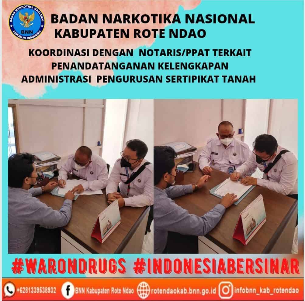 Koordinasi Kepala BNNK Rote Ndao dengan Notaris/PPAT terkait penandatanganan kelengkapan administrasi balik nama sertipikat tanah hibah Koordinasi Kepala BNNK Rote Ndao dengan Notaris/PPAT terkait penandatanganan kelengkapan administrasi balik nama sertipikat tanah hibah