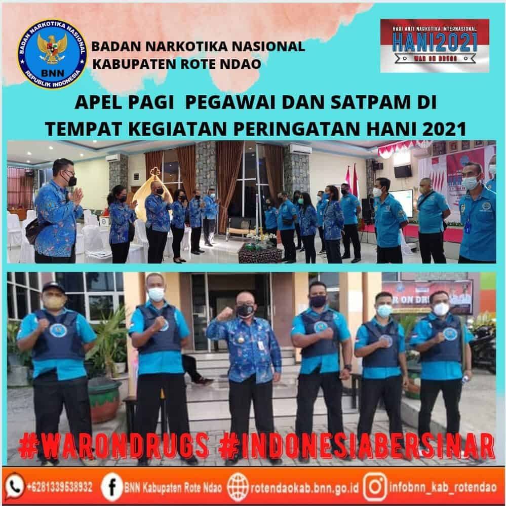 Apel Pagi Pegawai dan Satpam BNNK Rote Ndao di tempat kegiatan Peringatan HANI 2021 Apel Pagi Pegawai dan Satpam BNNK Rote Ndao di tempat kegiatan Peringatan HANI 2021