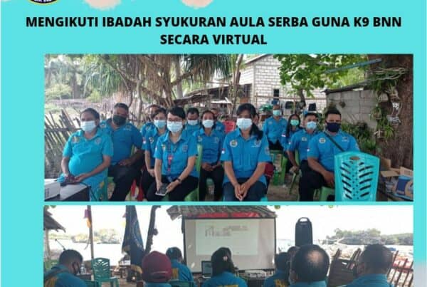 Mengikuti Ibadah Ucapan Syukur Aula Serba Guna K9 BNN secara virtual