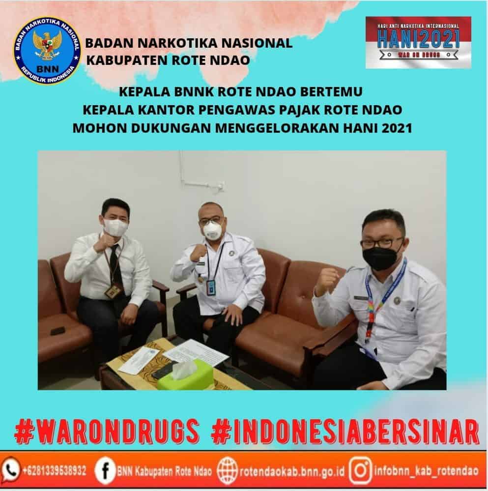 Kepala BNNK Rote Ndao bertemu Kepala Kantor Pengawas Pajak Rote Ndao mohon dukungan menggelorakan HANI 2021 dan pembuatan Video pendek ucapan HANI 2021 Kepala BNNK Rote Ndao bertemu Kepala Kantor Pengawas Pajak Rote Ndao mohon dukungan menggelorakan HANI 2021 dan pembuatan Video pendek ucapan HANI 2021
