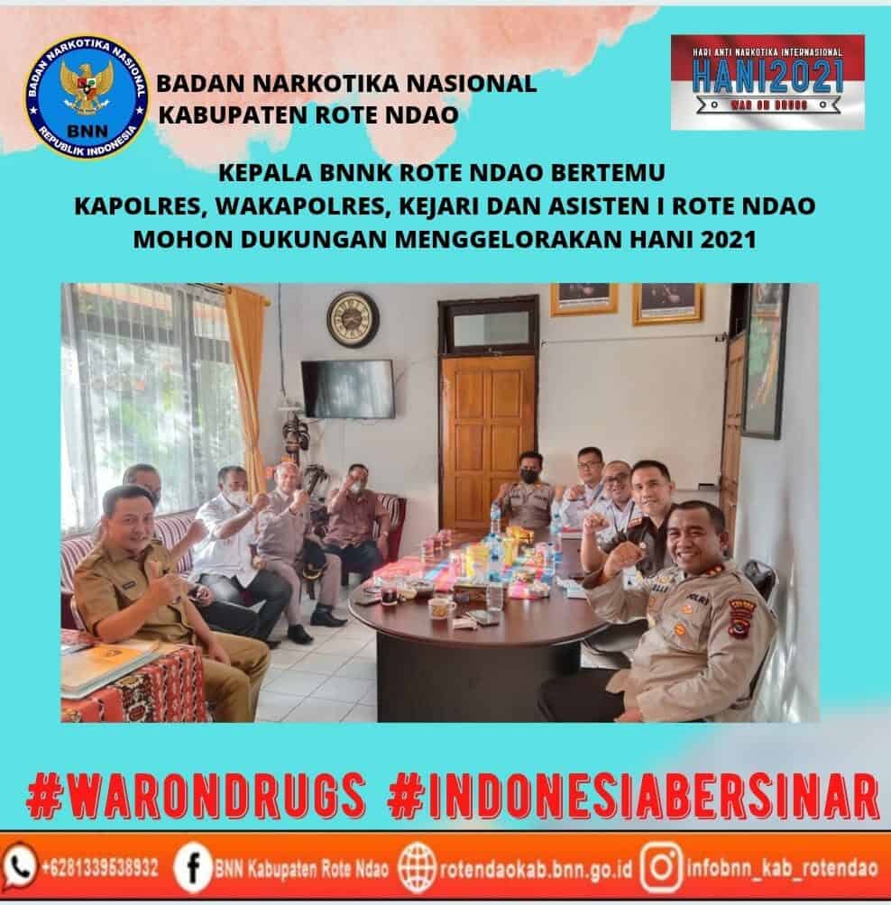 Kepala BNNK Rote Ndao bertemu Kapolres Rote Ndao, Kejari Rote Ndao dan Asisten I Setda Rote Ndao mohon dukungan menggelorakan HANI 2021 dan pembuatan Video pendek ucapan HANI 2021 Kepala BNNK Rote Ndao bertemu Kapolres Rote Ndao, Kejari Rote Ndao dan Asisten I Setda Rote Ndao mohon dukungan menggelorakan HANI 2021 dan pembuatan Video pendek ucapan HANI 2021