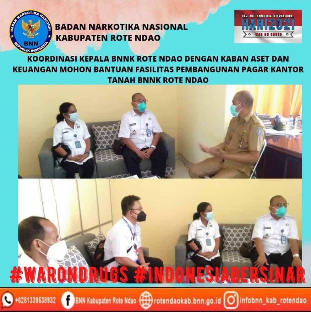 Koordinasi Kepala BNNK Rote Ndao dengan Kepala Badan Keuangan dan Aset Kabupaten Rote Ndao memohon fasilitas bantuan pembuatan pagar tanah BNNK Rote Ndao Koordinasi Kepala BNNK Rote Ndao dengan Kepala Badan Keuangan dan Aset Kabupaten Rote Ndao memohon fasilitas bantuan pembuatan pagar tanah BNNK Rote Ndao