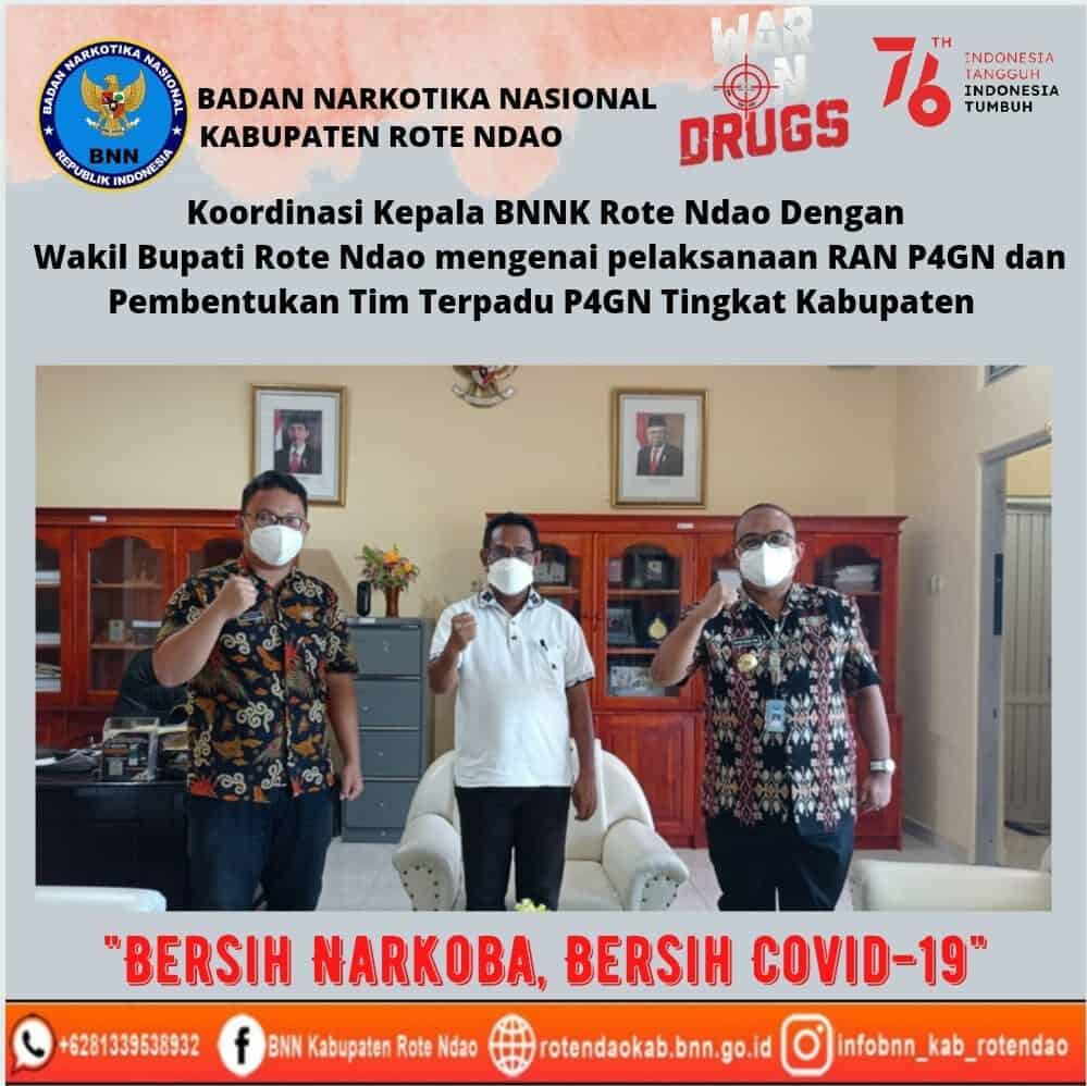 Koordinasi Kepala BNNK Rote Ndao dengan Wakil Bupati Rote Ndao mengenai pelaksanaan RAN P4GN dan Pembentukan Tim Terpadu P4GN Tingkat Kabupaten Koordinasi Kepala BNNK Rote Ndao dengan Wakil Bupati Rote Ndao mengenai pelaksanaan RAN P4GN dan Pembentukan Tim Terpadu P4GN Tingkat Kabupaten