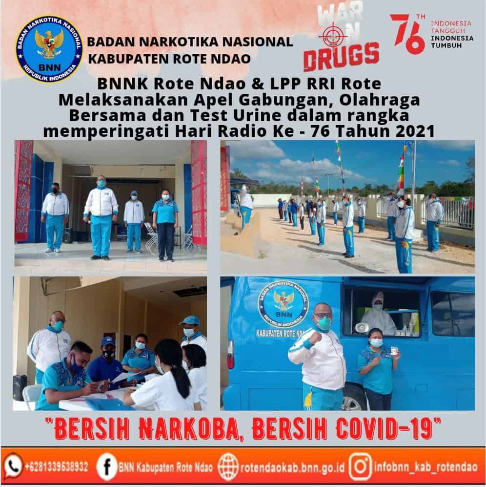 Sinergi BNNK Rote Ndao dengan RRI Rote Melaksanakan Apel Gabungan, Olahraga Bersama dan Tes Urine Pelaksanaan RAN P4GN dalam rangka Memperingati Hari RRI Ke - 76 Tahun 2021 Sinergi BNNK Rote Ndao dengan RRI Rote Melaksanakan Apel Gabungan, Olahraga Bersama dan Tes Urine Pelaksanaan RAN P4GN dalam rangka Memperingati Hari RRI Ke – 76 Tahun 2021