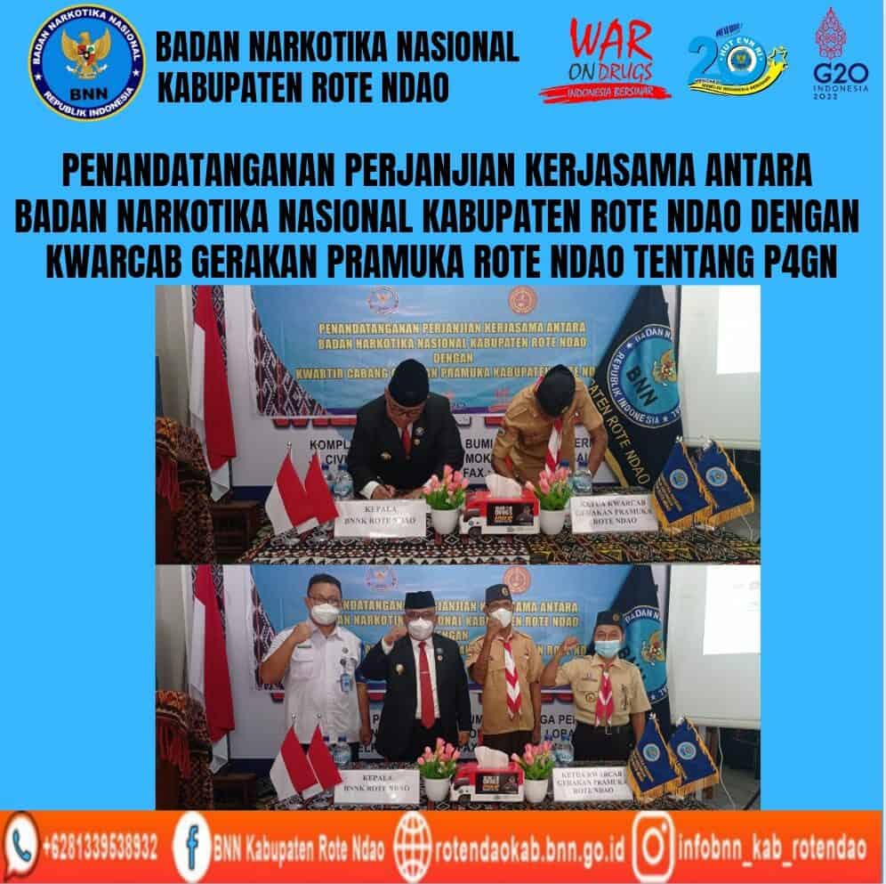 Penandatanganan Perjanjian Kerja Sama Antara BNNK Rote Ndao dengan Kwarcab Gerakan Pramuka Rote Ndao tentang Fasilitas P4GN dilingkungan Kwarcab Gerakan Pramuka Rote Ndao Penandatanganan Perjanjian Kerja Sama Antara BNNK Rote Ndao dengan Kwarcab Gerakan Pramuka Rote Ndao tentang Fasilitas P4GN dilingkungan Kwarcab Gerakan Pramuka Rote Ndao