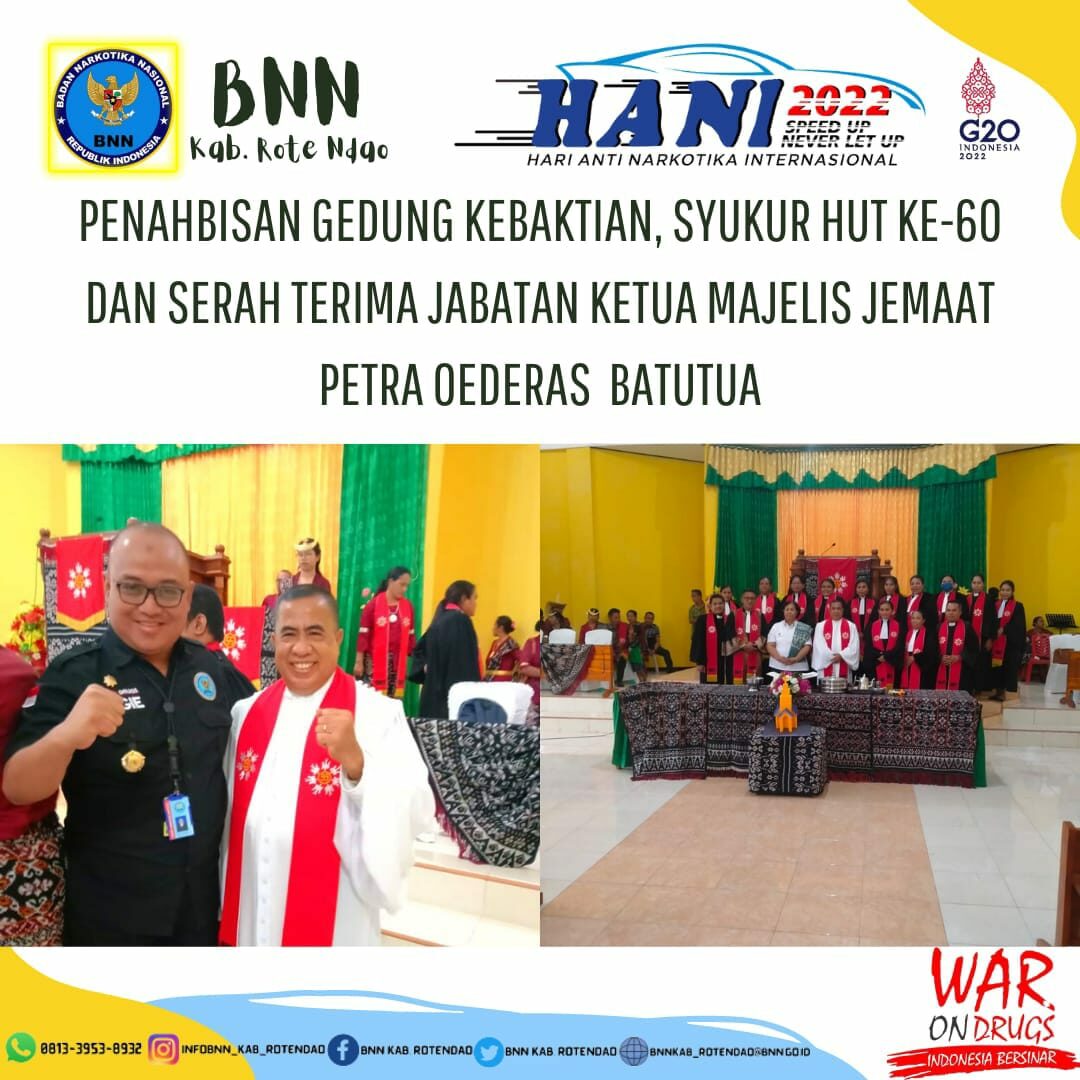Kepala BNNK Rote Ndao menghadiri Pengajian Gedung Kebaktian, Syukur HUT Ke - 60 dan Serah Terima Jabatan Ketua Majelis Majelis Jemaat Petra Oederas Batutua Kepala BNNK Rote Ndao menghadiri Pengajian Gedung Kebaktian, Syukur HUT Ke – 60 dan Serah Terima Jabatan Ketua Majelis Majelis Jemaat Petra Oederas Batutua