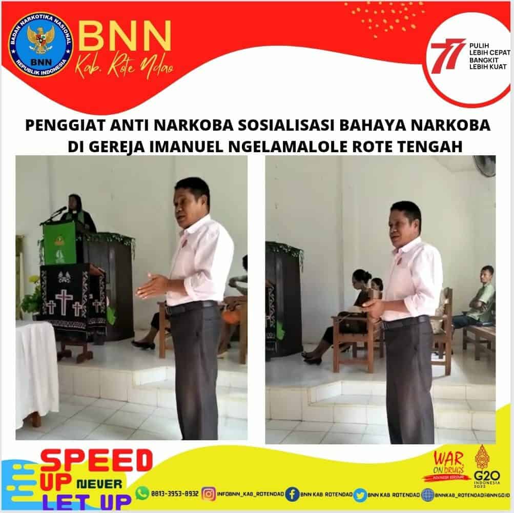 Penggiat Anti Narkoba Sosialisasi bahaya narkoba setelah ibadah di Gereja Imanuel Ngelamalole Rote Tengah. Penggiat Anti Narkoba Sosialisasi bahaya narkoba setelah ibadah di Gereja Imanuel Ngelamalole Rote Tengah.