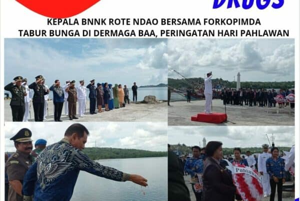 Kepala BNNK Rote Ndao bersama Forkopimda Tabur Bunga di Dermaga Baa dalam rangka peringatan Hari Pahlawan Ke – 77 Tahun 2022
