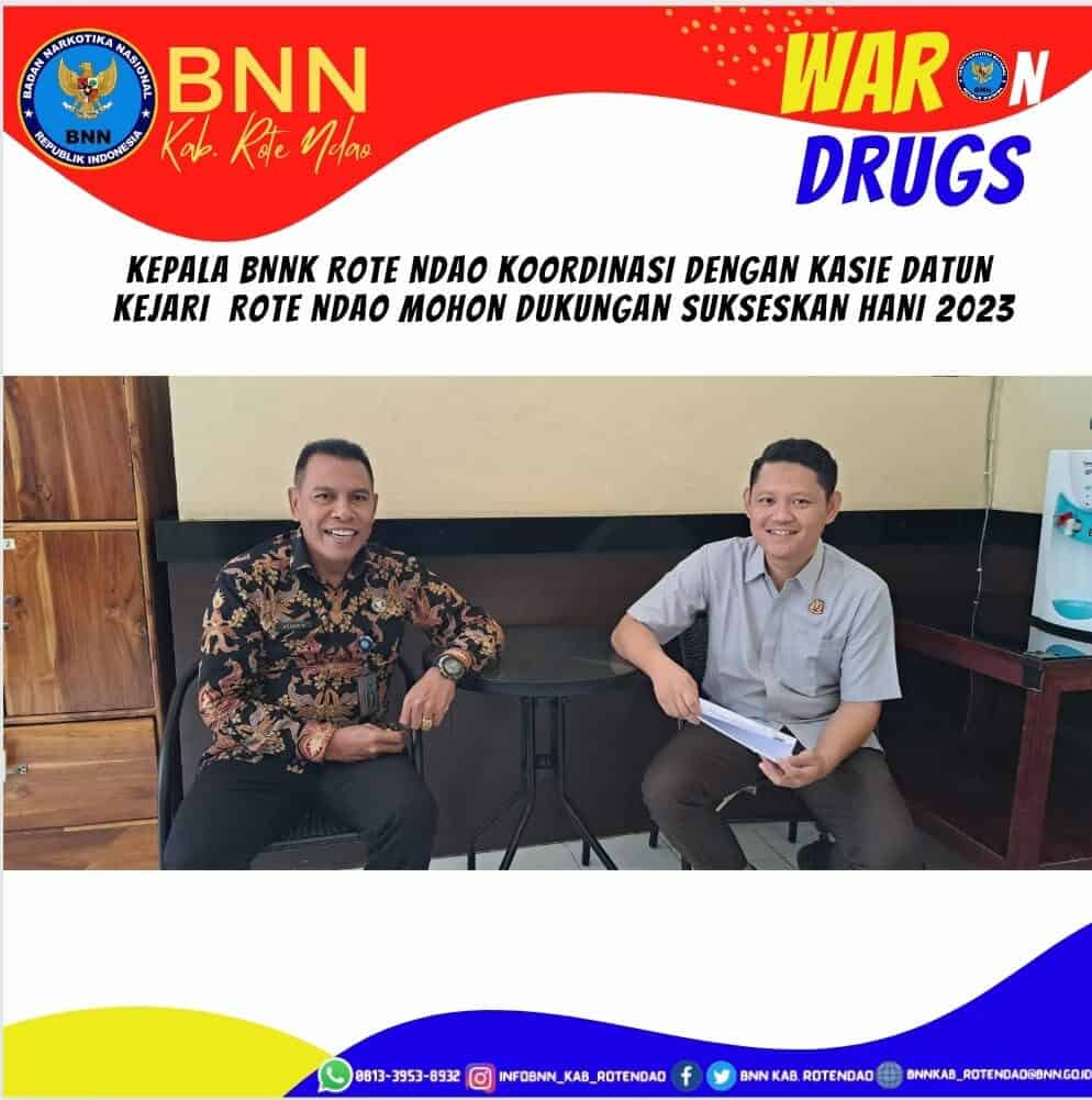 Kepala BNNK Rote Ndao koordinasi dengan Kasie Datun Kejari Rote Ndao mohon dukungan Sukseskan HANI 2023. Kepala BNNK Rote Ndao koordinasi dengan Kasie Datun Kejari Rote Ndao mohon dukungan Sukseskan HANI 2023.