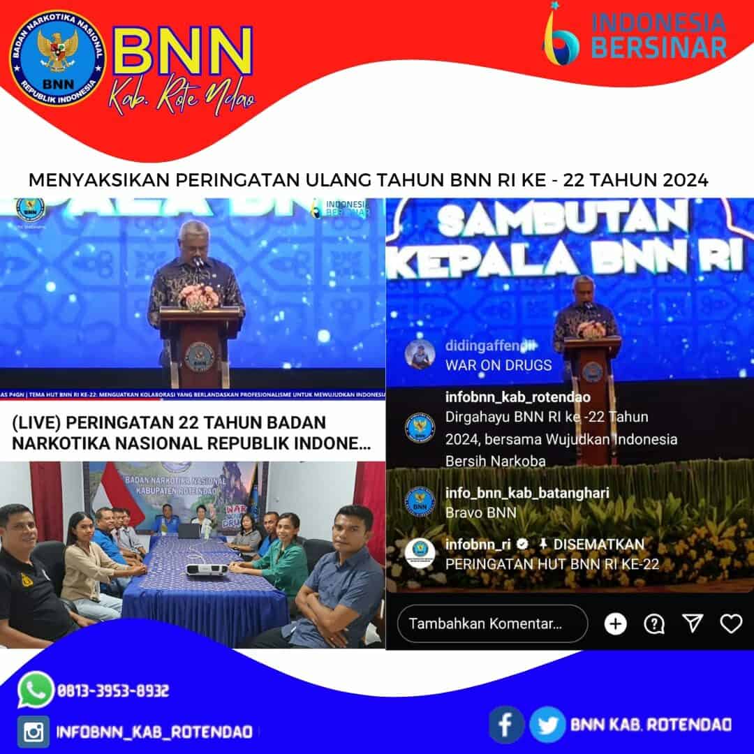 Menyaksikan Peringatan HUT BNN RI ke - 22 Tahun 2024 secara live Menyaksikan Peringatan HUT BNN RI ke – 22 Tahun 2024 secara live