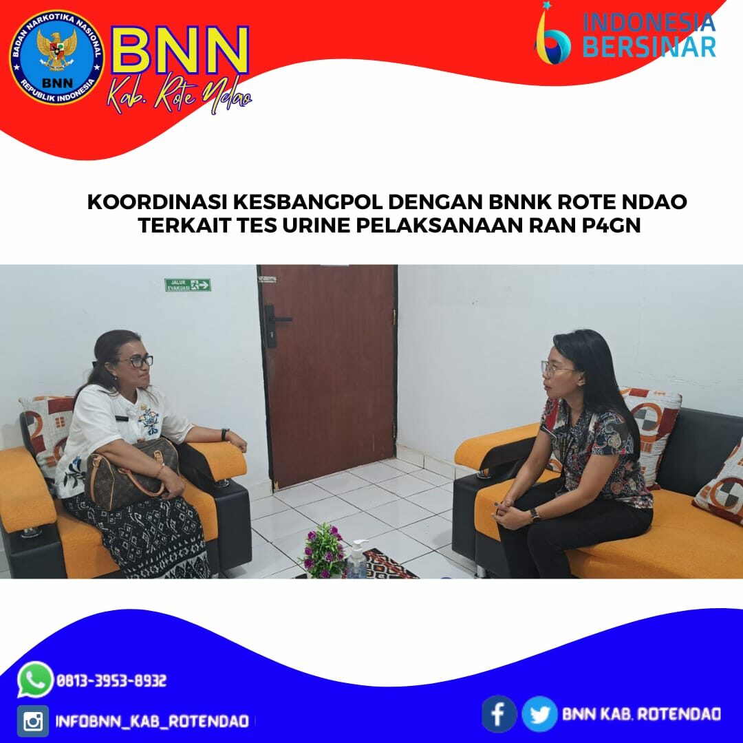Koordinasi Kesbangpol dengan BNNK Rote Ndao terkait Tes Urien pelaksanaan RAN P4GN Koordinasi Kesbangpol dengan BNNK Rote Ndao terkait Tes Urien pelaksanaan RAN P4GN