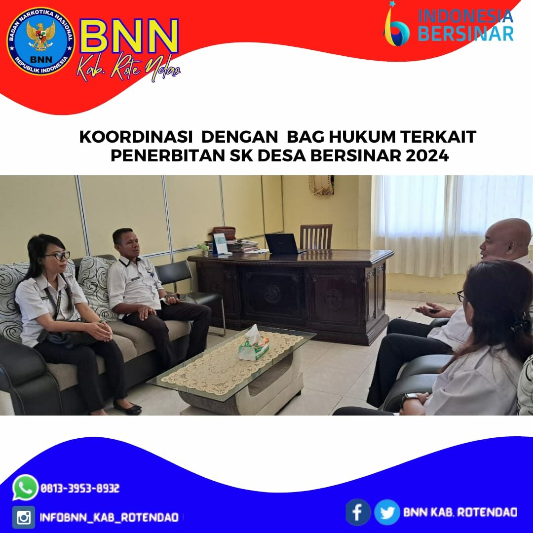 Koordinasi Plt. Kepala BNNK Rote Ndao dengan Bagian Hukum terkait Penerbitan SK Desa Bersinar tahun 2024 Koordinasi Plt. Kepala BNNK Rote Ndao dengan Bagian Hukum terkait Penerbitan SK Desa Bersinar tahun 2024
